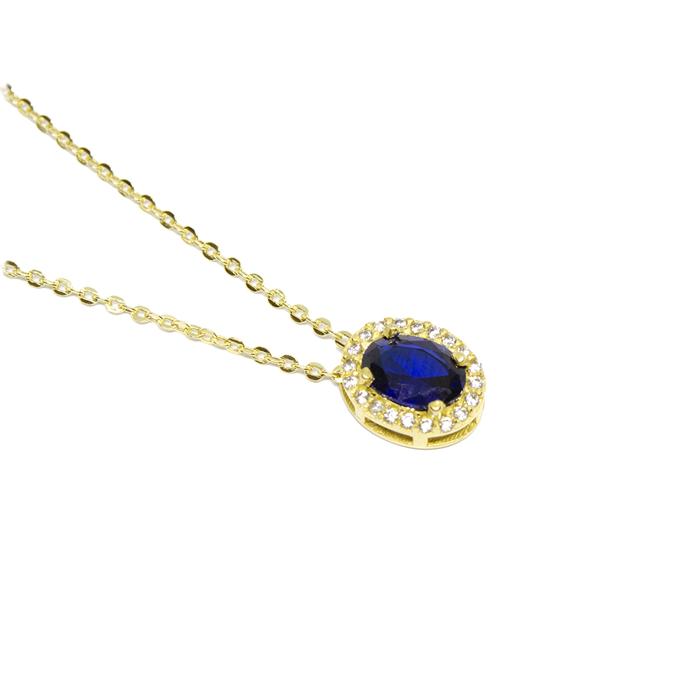 Colar com Pingente Azul Zirc�nias em Ouro 18 Kilates � 25427